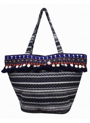 Embellished navy jacquard bag